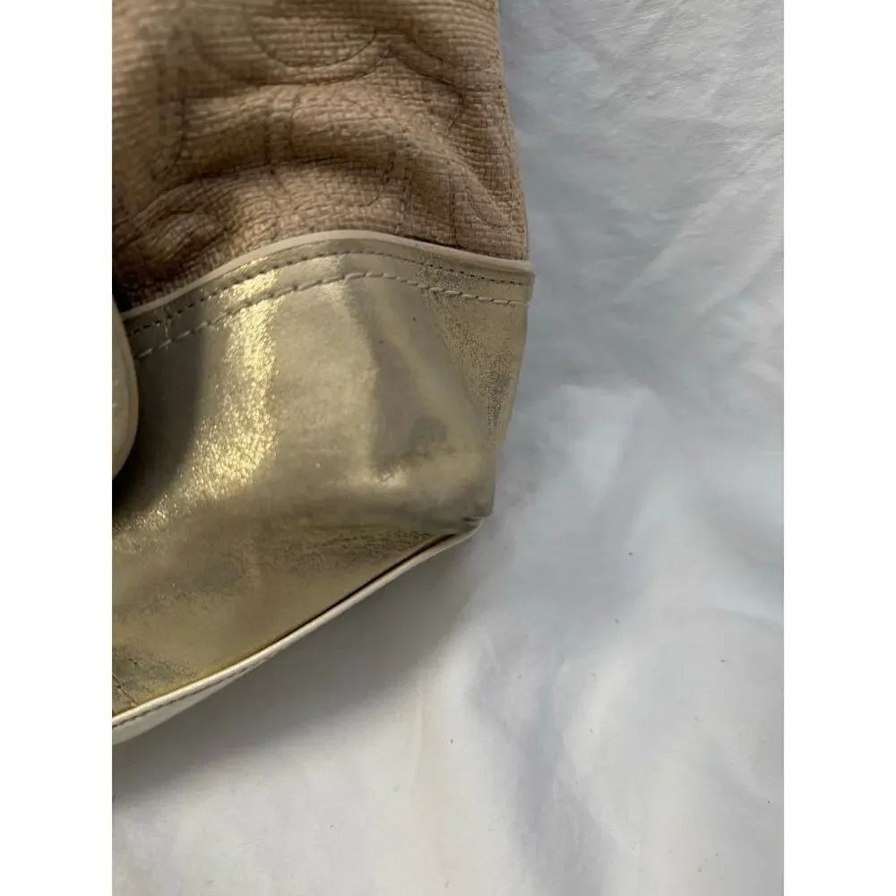 Coach Natural Signature Canvas & Metallic Gold Poppy Tote Bag GS